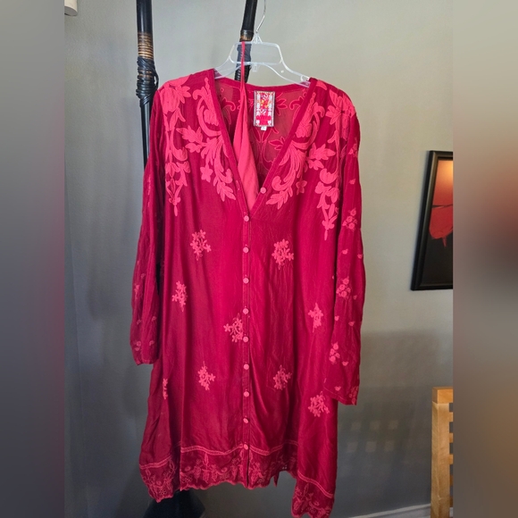 Johnny Was Dresses & Skirts - Johnny Was Red Embroidered Midi Dress. 39" long, chest is 22".